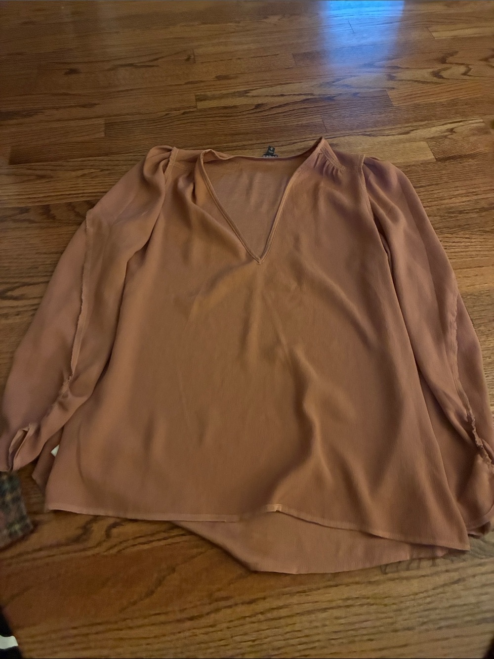 Express Women's V-Neck Long Sleeve Blouse - Dusty Rose Tan